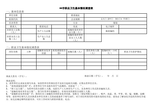 在职离职职业病体检新版本职业卫生基本情况调查表