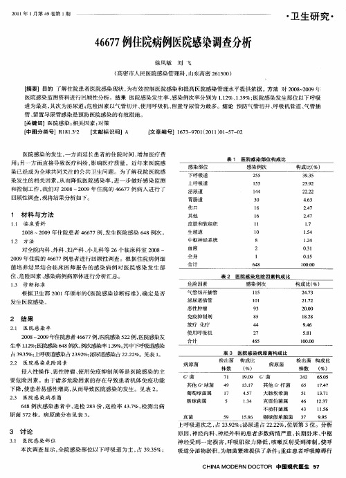 46677例住院病例医院感染调查分析