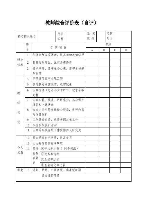 小学教师综合评价表