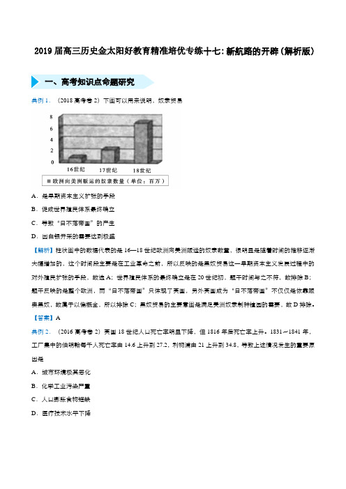 2019届高三历史金太阳好教育精准培优专练十七:新航路的开辟(解析版)