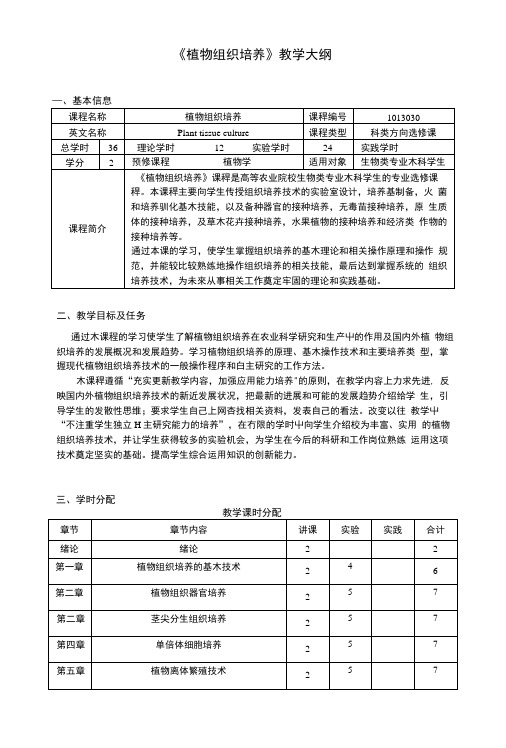 《植物组织培养》教学大纲.doc