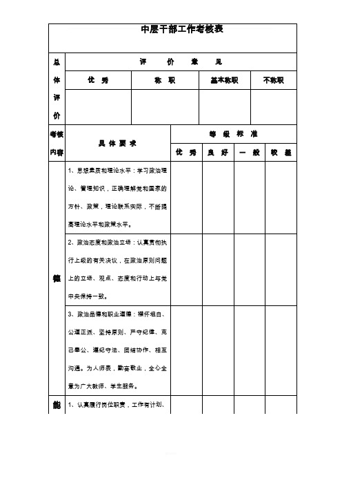 中层干部工作考核表