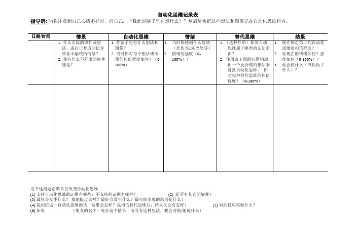 自动化思维记录表