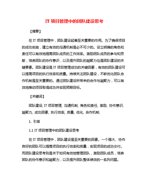 IT项目管理中的团队建设思考