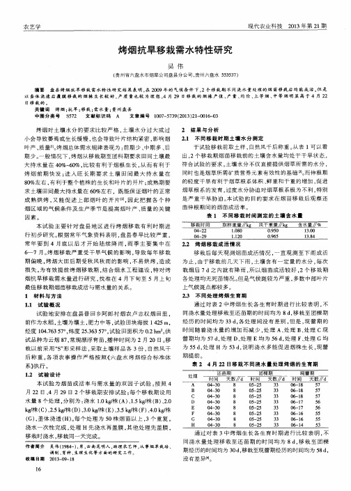 烤烟抗旱移栽需水特性研究