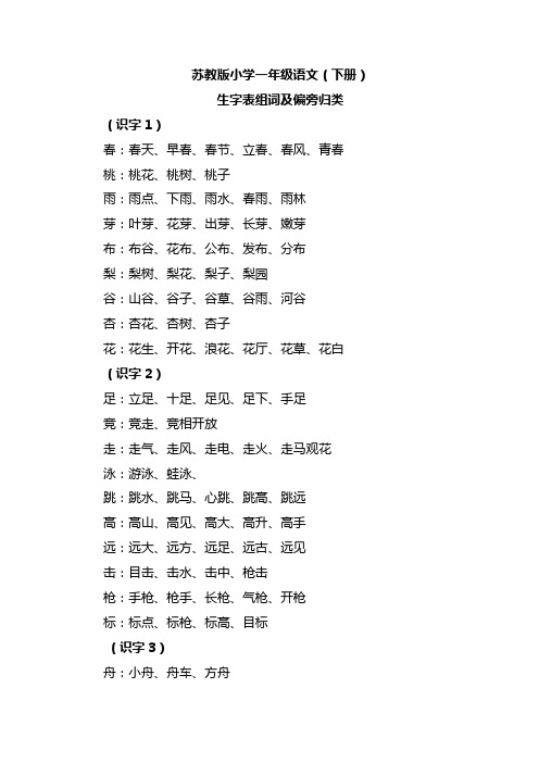 苏教版小学一年级语文字词