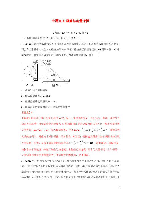 2020年高考物理一轮复习专题6.4碰撞与动量守恒精品测试卷含解析