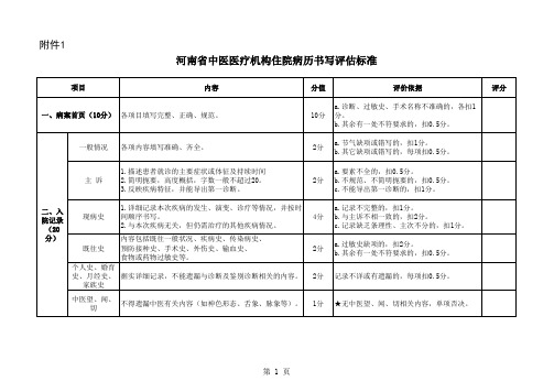 河南省中医医疗机构住院病历书写评估标准