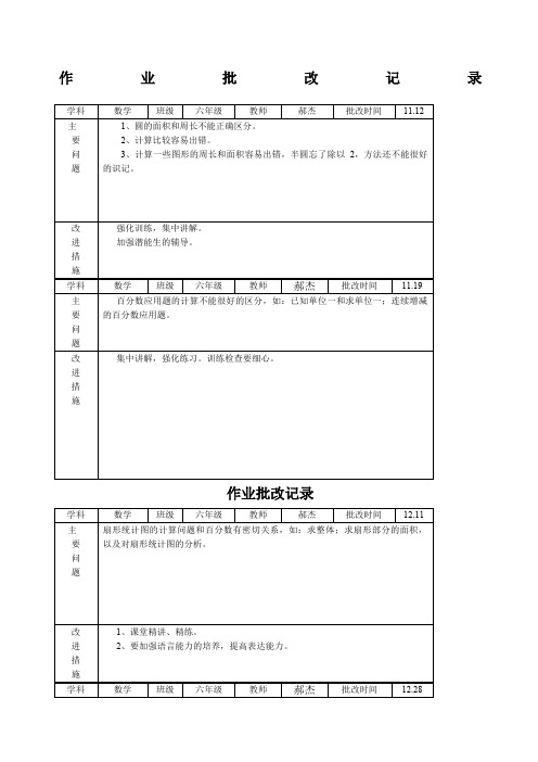 六年级数学作业批改记录