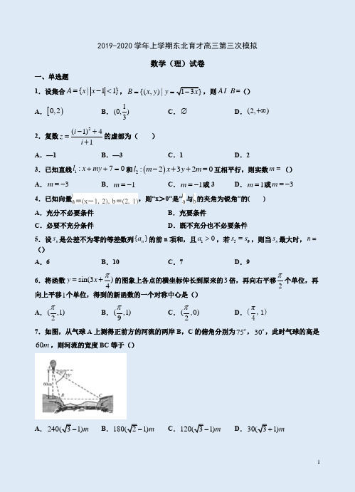 2019-2020学年上学期东北育才高三数学(理)第三次模拟试卷附答案解析