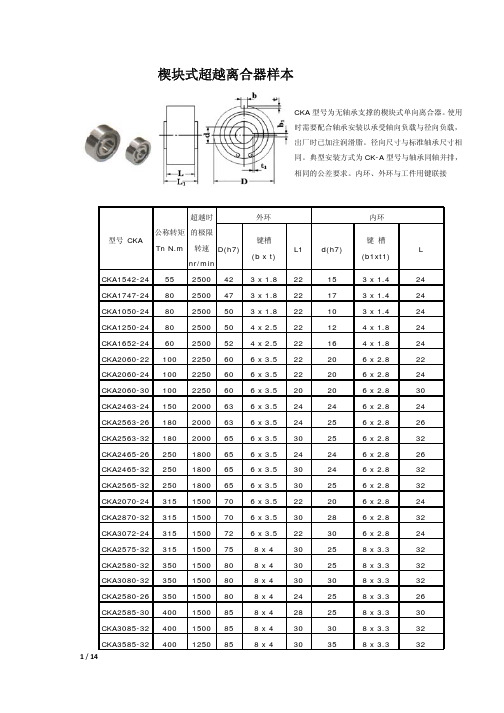 楔块式超越离合器选型手册