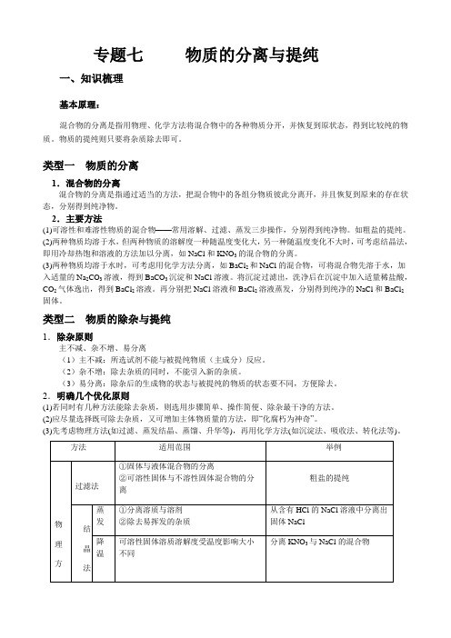 沪教版中考化学专题复习专题07 物质的分离与提纯 导学案 （2）