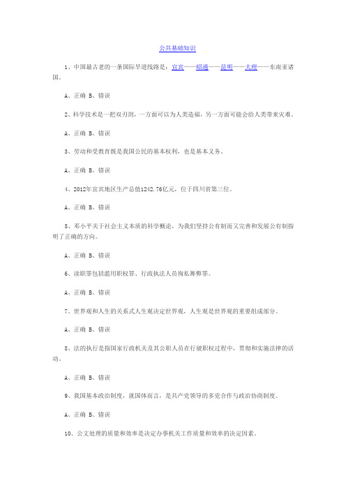 宜宾市2013公共基础知识