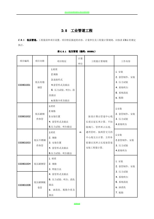 工业管道安装工程量清单计价规范