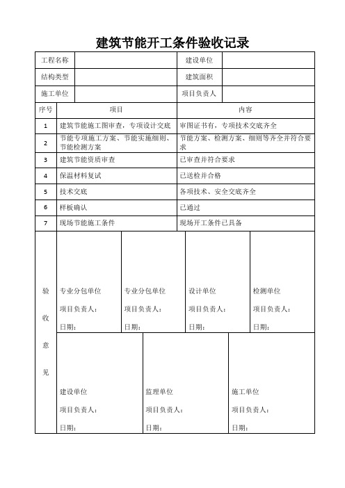 建筑节能开工条件验收记录及样板确认样张(适用上海地区)