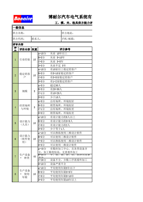 机加工供方评定表