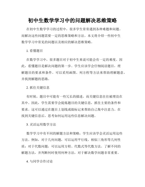 初中生数学学习中的问题解决思维策略