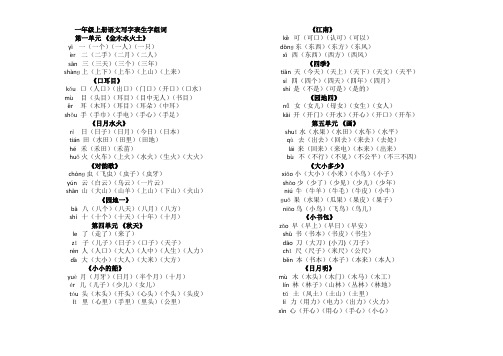 一年级新人教版上册语文写字表生字组词