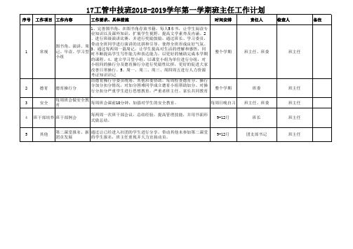 2018-2019学年第一学期班主任工作计划