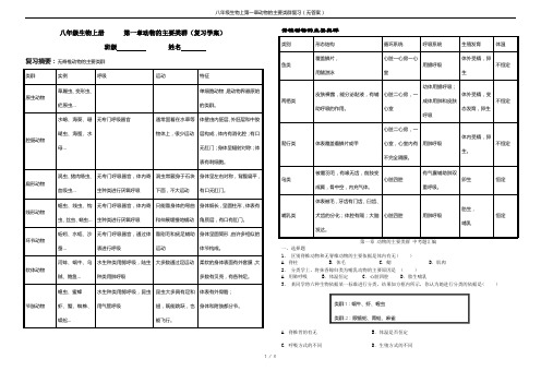 八年级生物上第一章动物的主要类群复习(无答案)