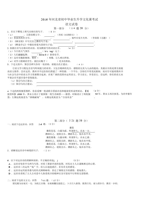 2016年河北省中考语文试卷及答案