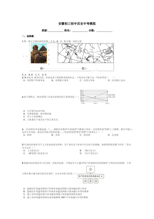 安徽初三初中历史中考模拟带答案解析