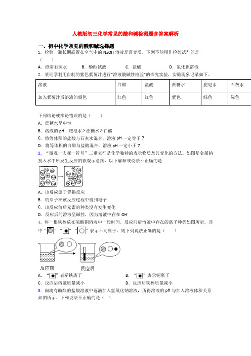 人教版初三化学常见的酸和碱检测题含答案解析