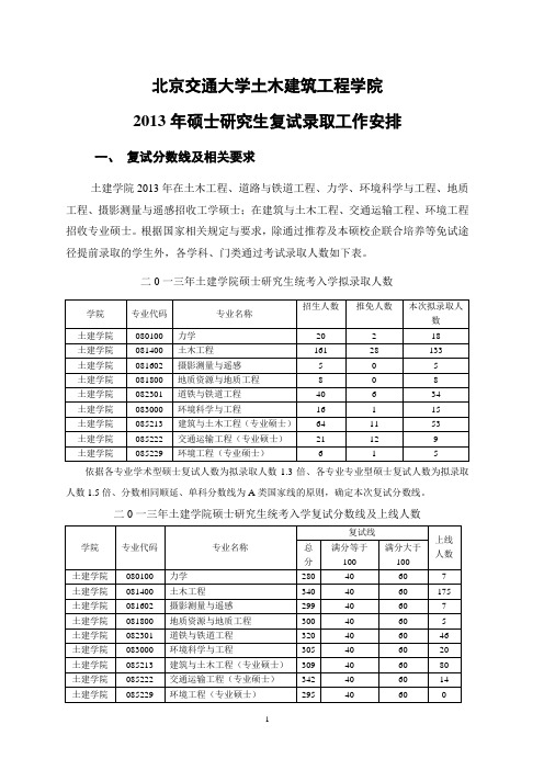 北京交通大学土建学院2013硕士研究生复试通知