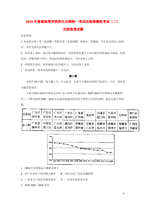 (部编版)2020年普通高等学校招生全国统一考试高考地理压轴卷模拟试题(二)(含解析)