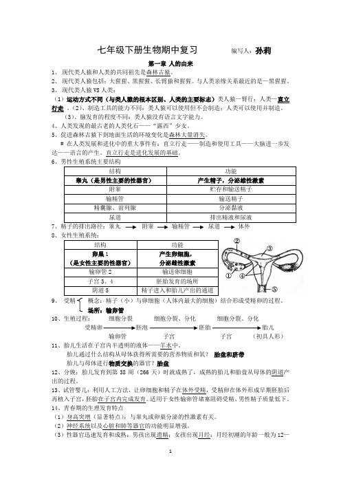 七年级下册生物期中复习资料