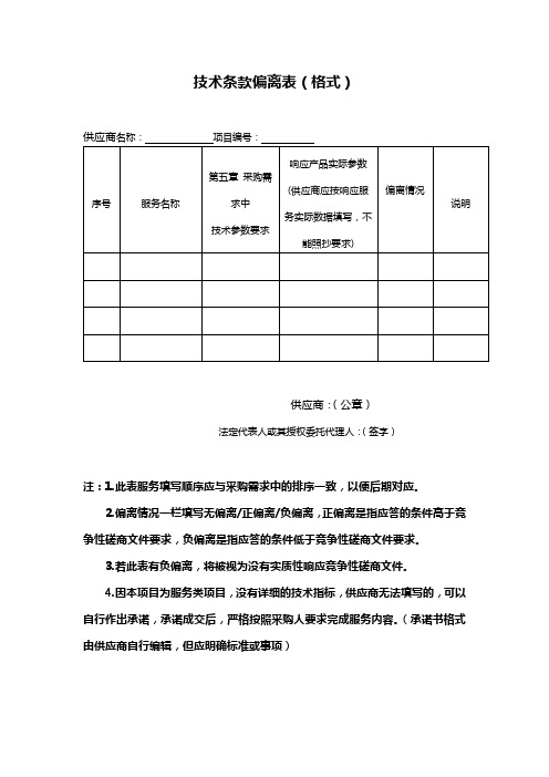 技术条款偏离表(格式)