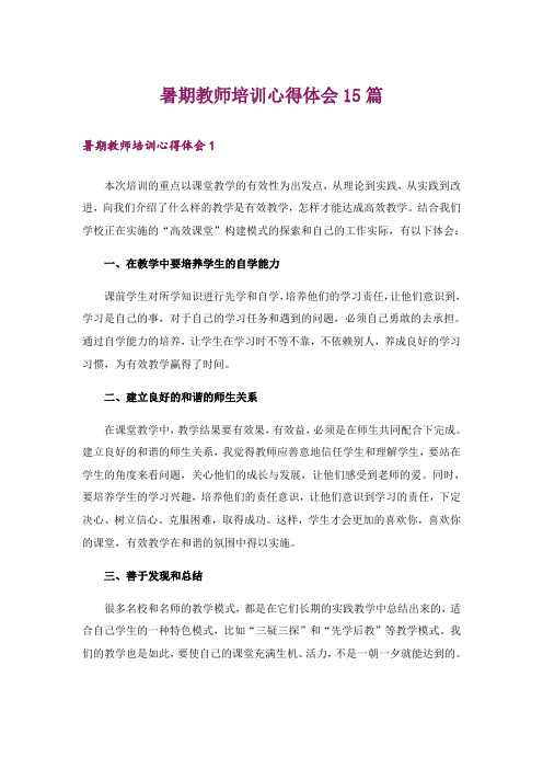 暑期教师培训心得体会15篇