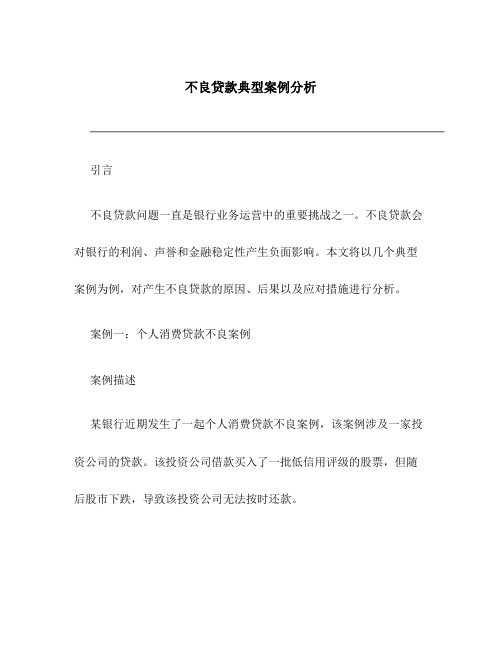 不良贷款典型案例分析