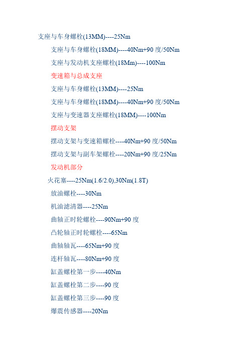 明锐全车重要螺栓力矩参数