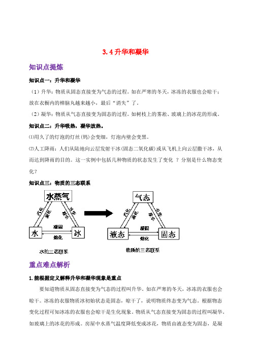 最新人教版八年级物理上册3.4升华和凝华 知识点重点难点汇总及配套习题