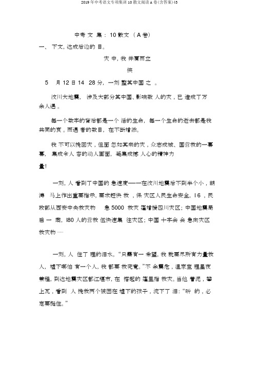 2019年中考语文专项集训10散文阅读A卷(含答案)43