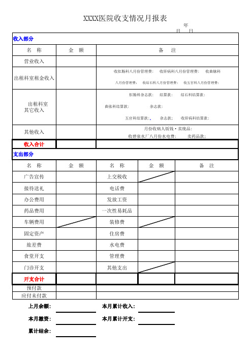 医院收支情况月报表