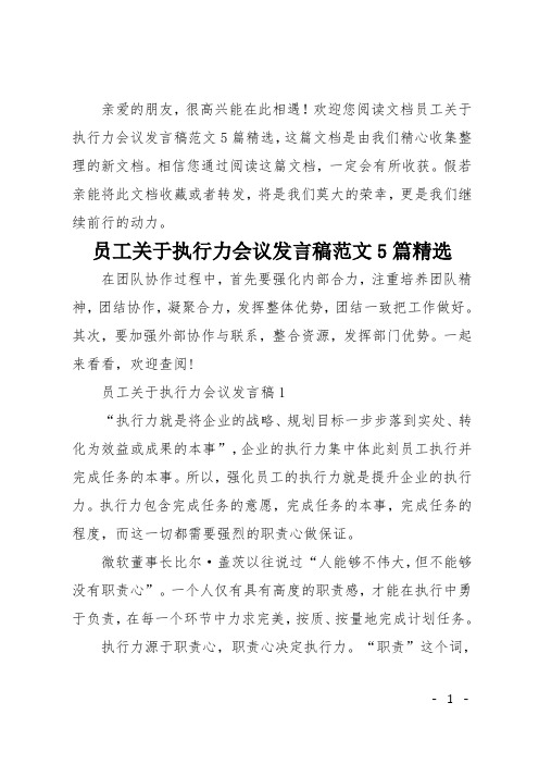 员工关于执行力会议发言稿范文5篇精选