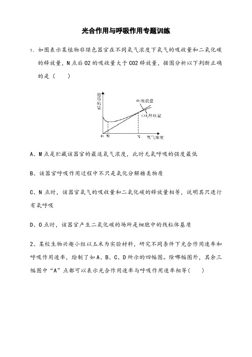 高中生物光合作用和呼吸作用专题训练(附答案)