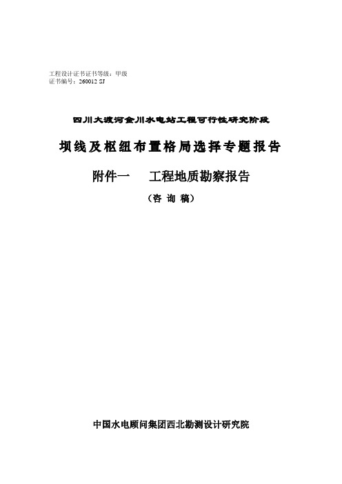 金川工程坝线及枢纽布置格局选择地质勘察报告精品