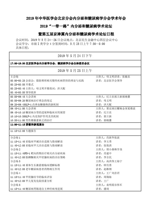 2019年中华医学会北京分会内分泌和糖尿病学分会学术年会