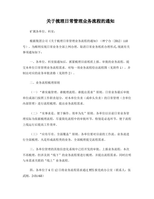 关于梳理日常管理业务流程的通知