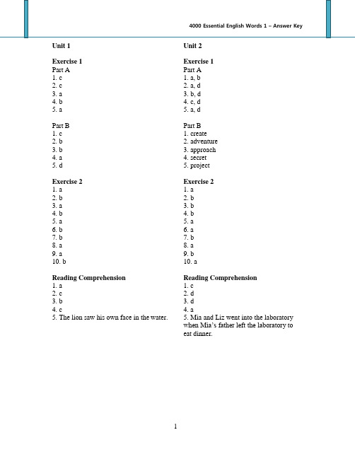 4000EssentialEnglishWords1_AnswerKey(可编辑修改word版)