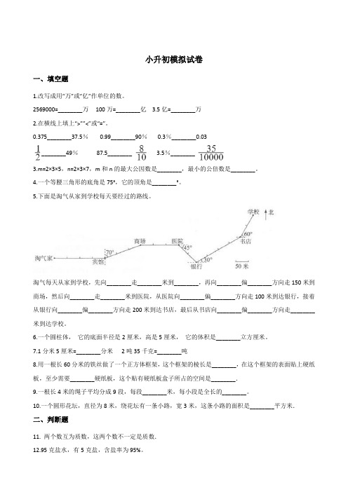 2020年青岛版六年级数学下册小升初模拟试卷(含答案)