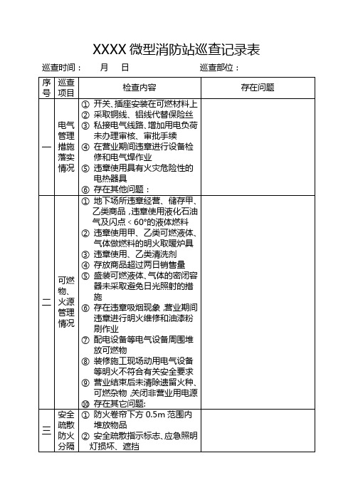 XXXX微型消防站巡查记录表