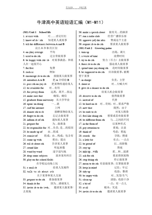 译林牛津版高中英语词组总汇(中英互译版)