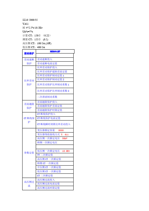 变主变保护定值计算书