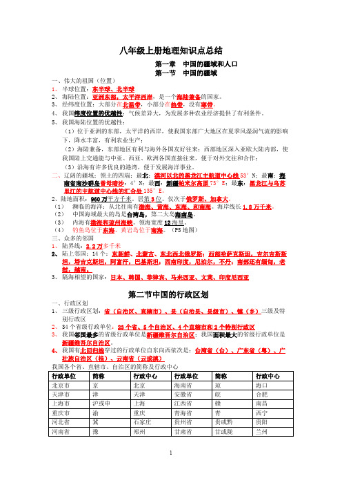 (完整版)湘教版版八年级上册地理知识点总结