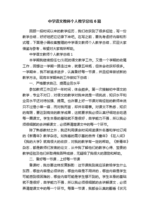 中学语文教师个人教学总结6篇