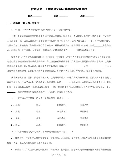 陕西省高三上学期语文期末教学质量检测试卷